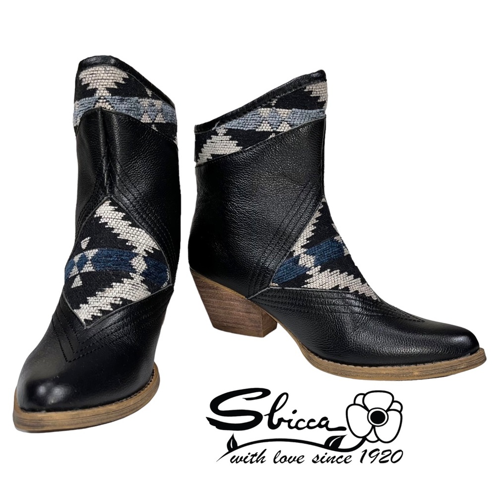 Sbicca Women’s Size 7 Black Aztec Print Ankle Booties Western Boho‎ Shooties